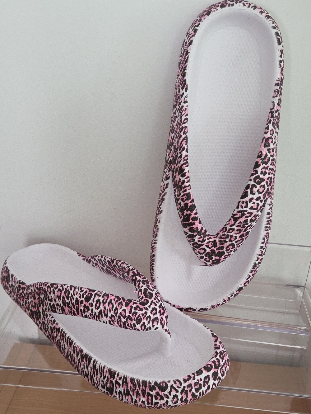 Pink Leopard Print Women's Platform Flip Flops, Size 11-11.5, NWOT